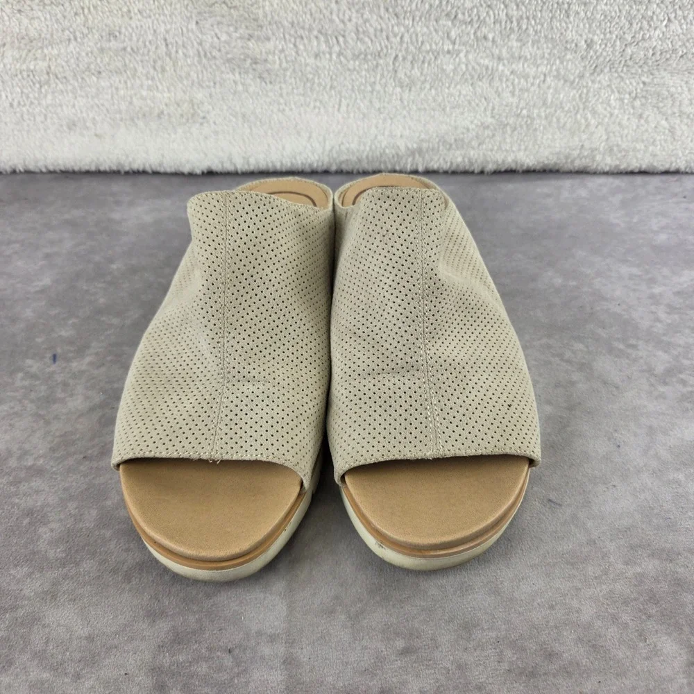 Dr. Scholls Womens Beige Perforated Platform Slide Sandals Peep Toe Mule S2159